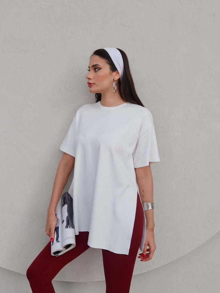 Bisiklet  Yaka Yırtmaçlı Oversize T-shirt