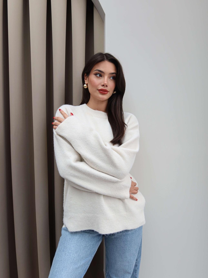 Bisiklet Yaka Yumuşak Dokulu Oversize Kazak
