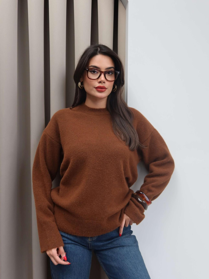 Bisiklet Yaka Yumuşak Dokulu Oversize Kazak