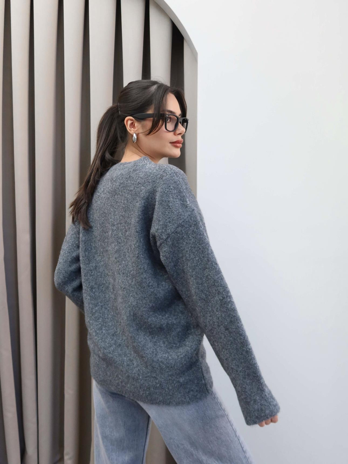 Bisiklet Yaka Yumuşak Dokulu Oversize Kazak