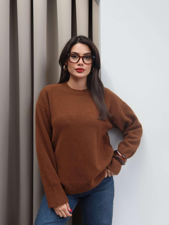 Bisiklet Yaka Yumuşak Dokulu Oversize Kazak
