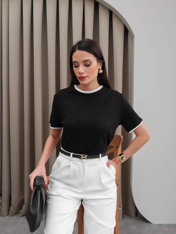 Biyeli Bisiklet Yaka T-Shirt