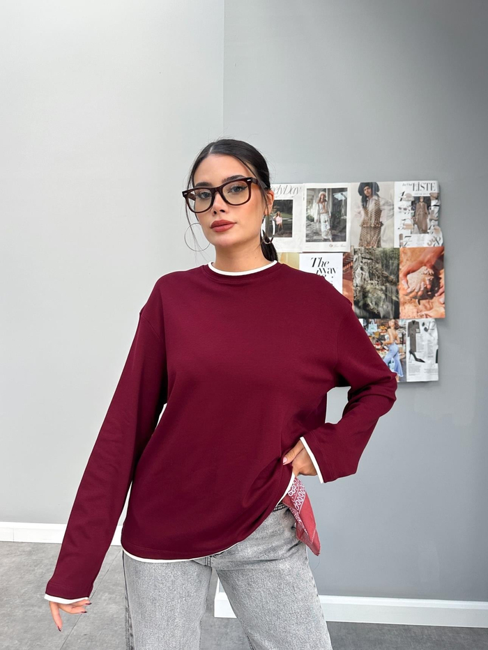 Biyeli Oversize Uzun Kol Sweatshirt