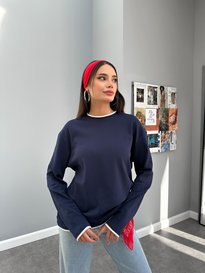 Biyeli Oversize Uzun Kol Sweatshirt