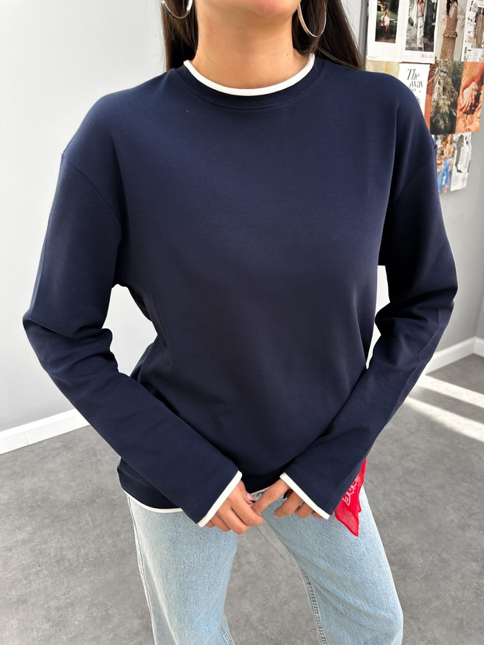 Biyeli Oversize Uzun Kol Sweatshirt