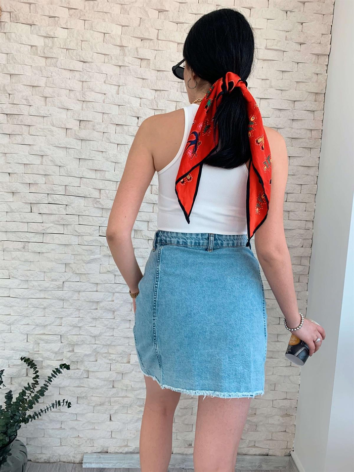 Blue Asimetrik Kot Etek