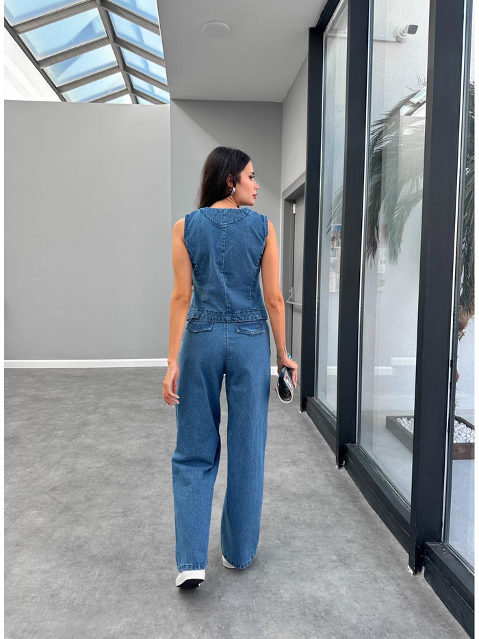 Blue Denim Yelek Pantolon Takım