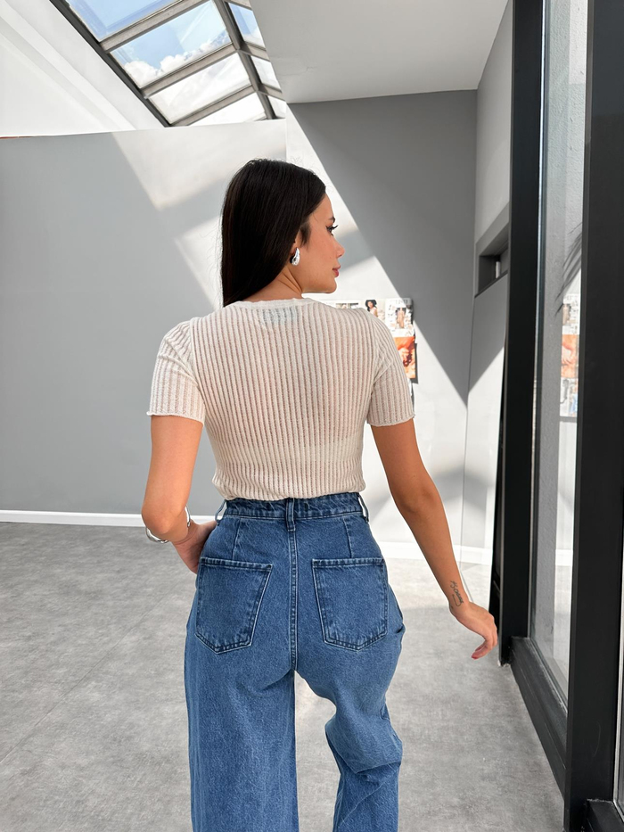 Blue Dil Detaylı Denim Pantolon