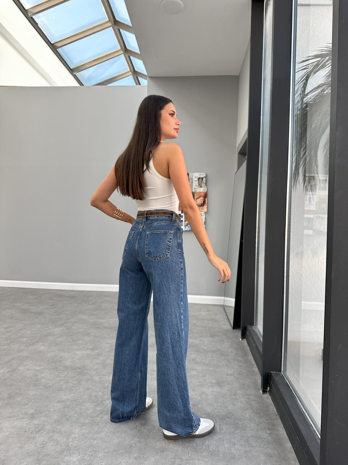 Blue Geniş Paçalı Yüksek Bel Jean