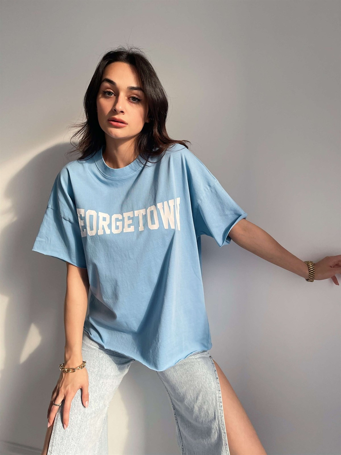 Blue Georgetown Baskılı Basic Tshirt