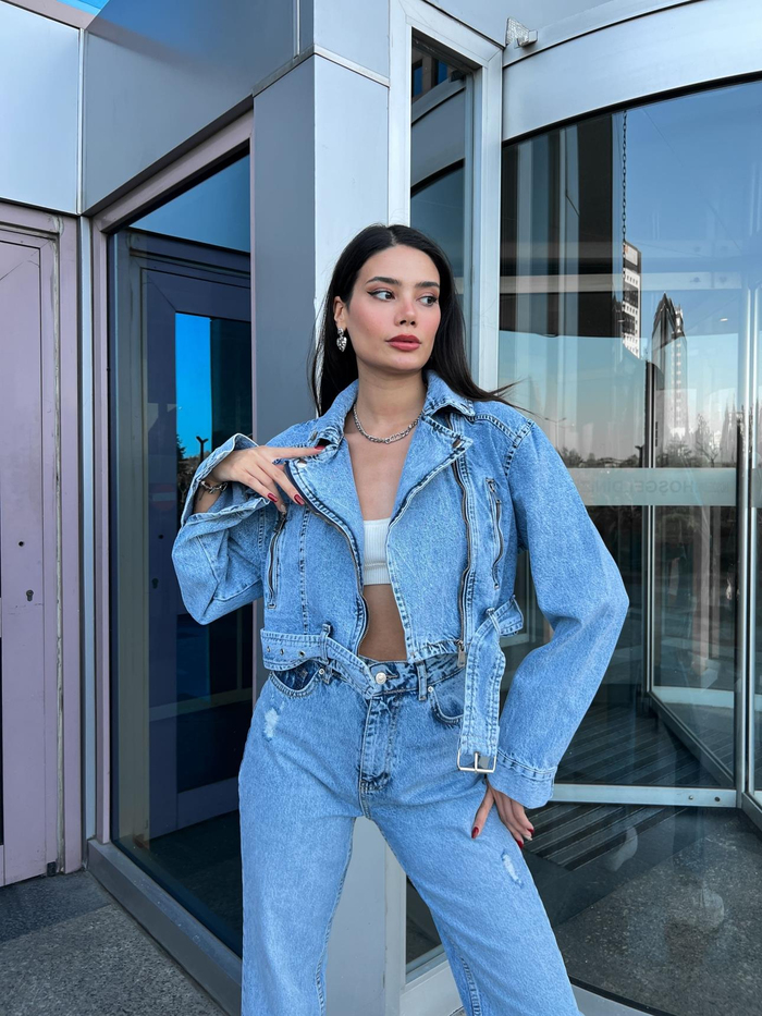 Blue Kemerli Bomber Ceket