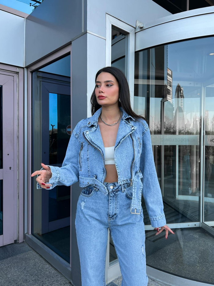 Blue Kemerli Bomber Ceket