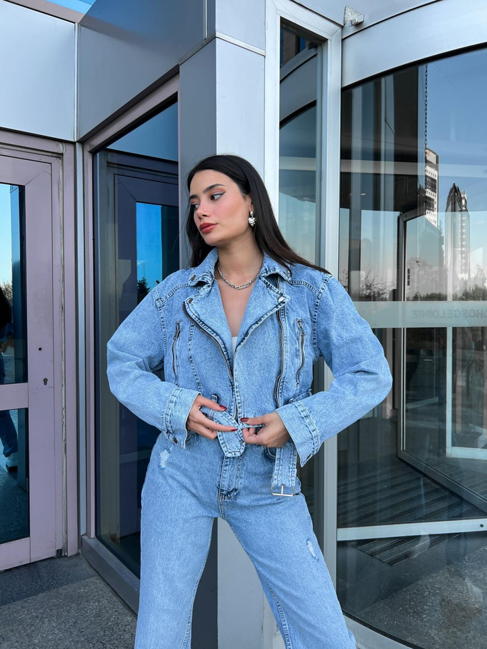 Blue Kemerli Bomber Ceket