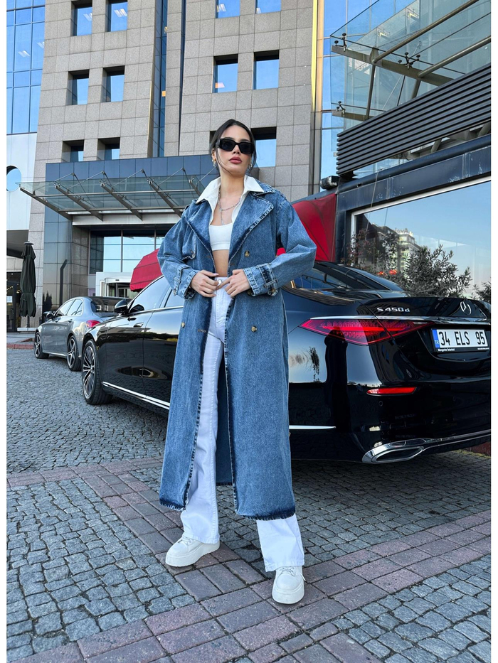 Blue Kuşaklı Kot Trench