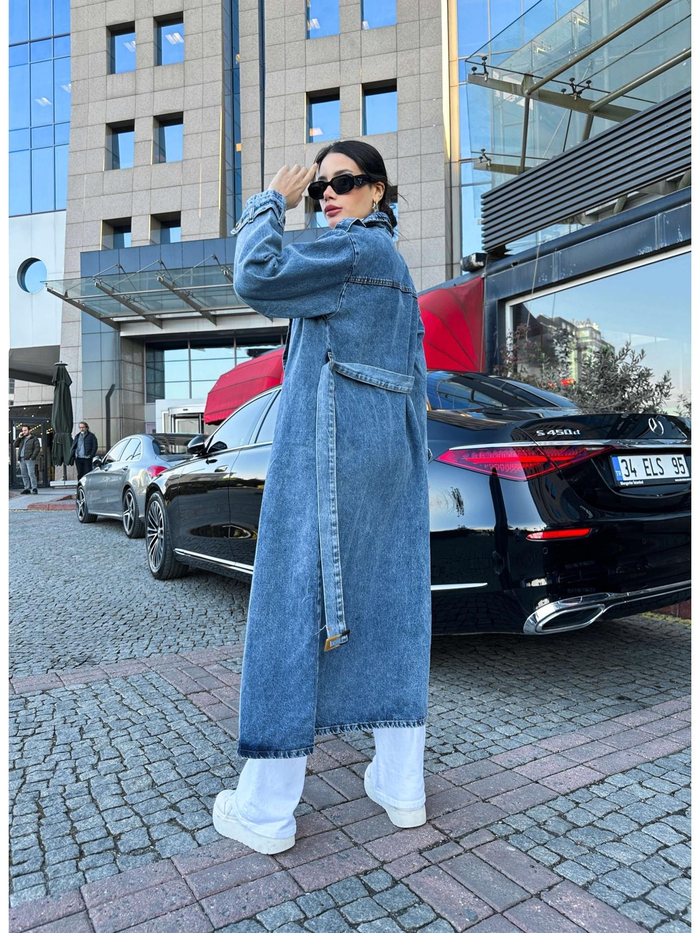 Blue Kuşaklı Kot Trench
