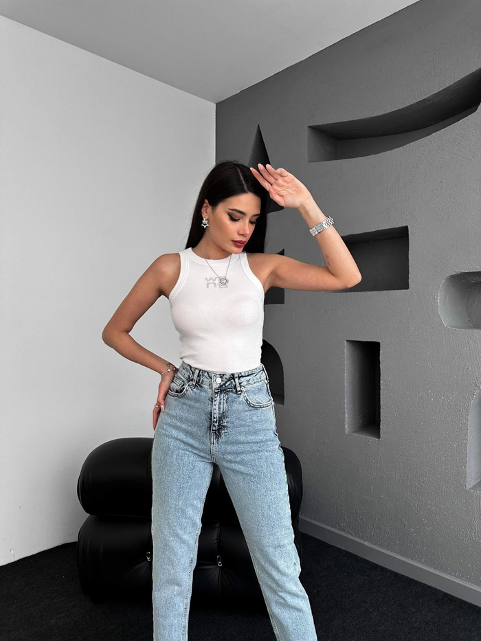 Blue Likralı Mom Jean