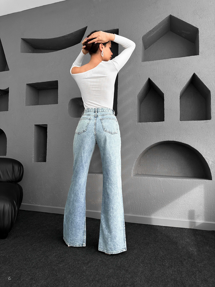 Blue Ön Çıtçıtlı Wide-Leg Jean