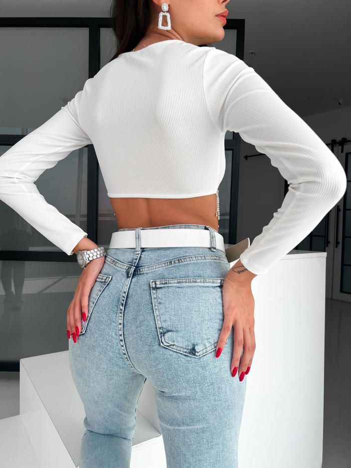 Blue Slim Fit Yırtmaçlı Denim