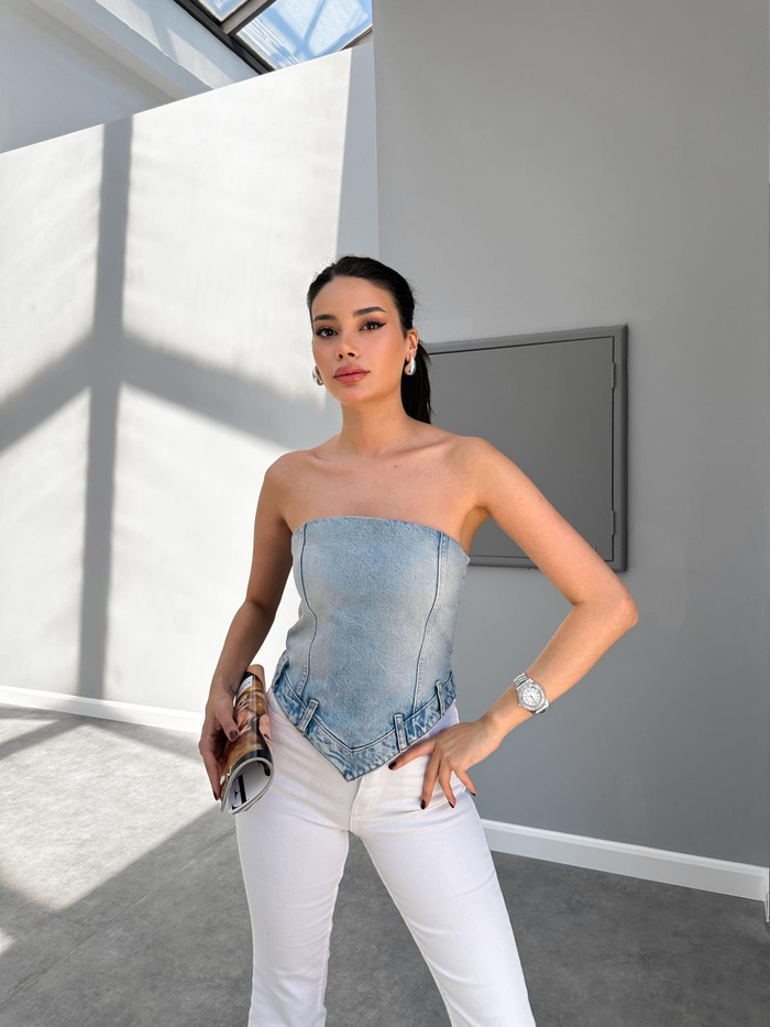 Blue Straplez Kot Orj Crop