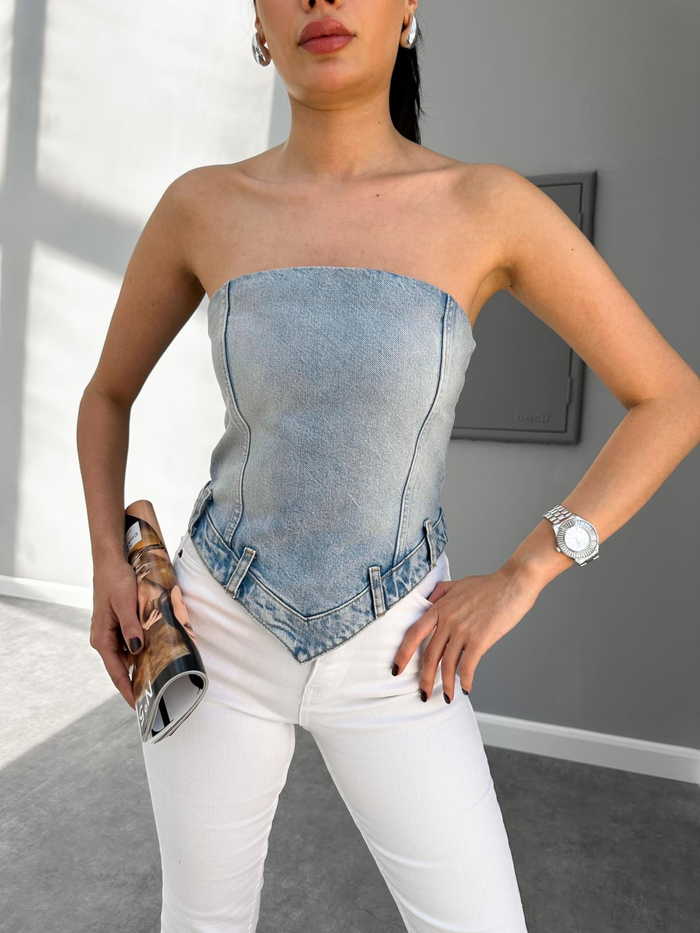 Blue Straplez Kot Orj Crop