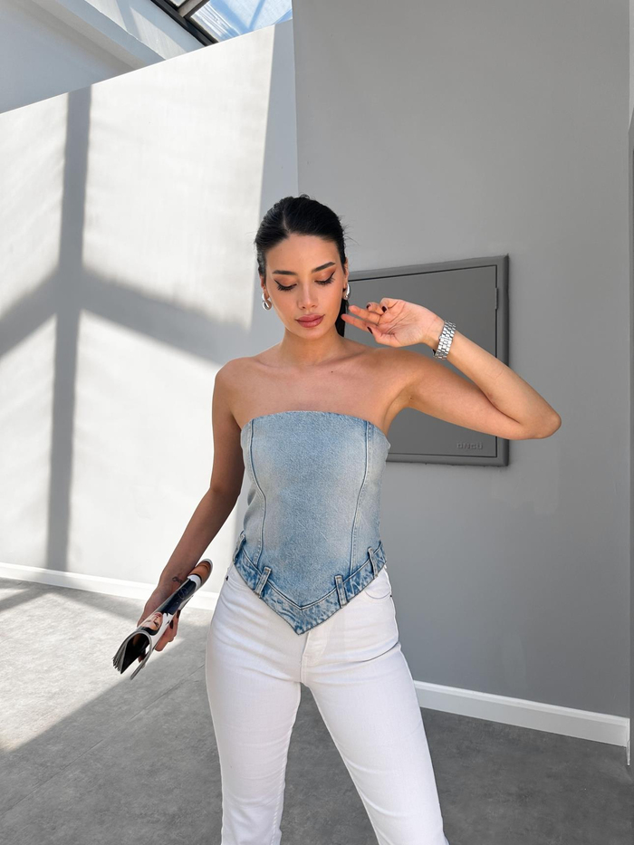 Blue Straplez Kot Orj Crop