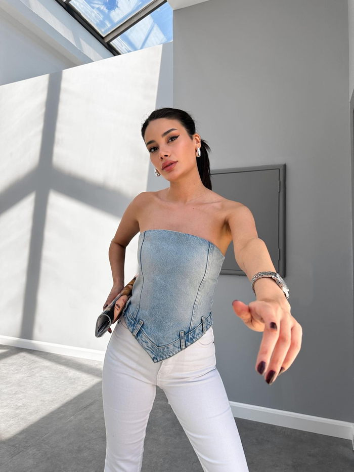 Blue Straplez Kot Orj Crop