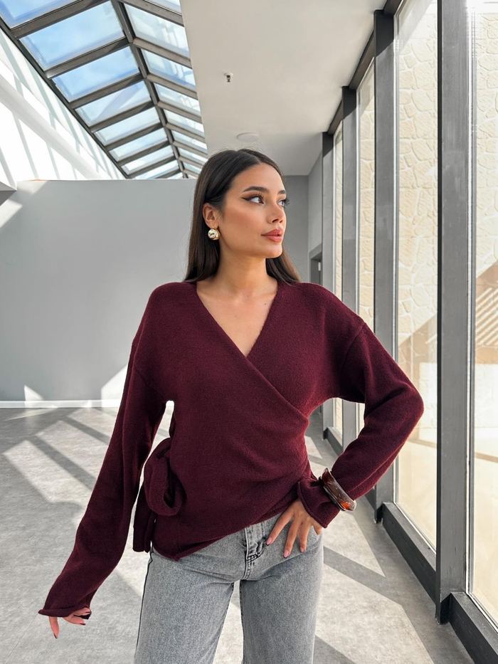 Bordo Anvelop Bağlamalı Kazak
