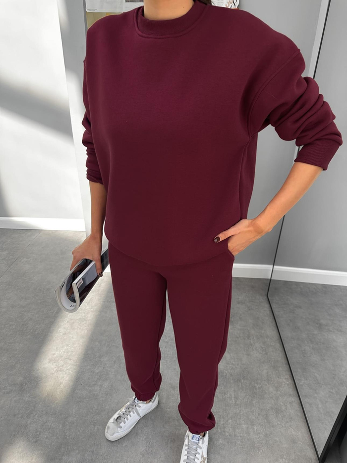 Bordo Basic Sweatshirt Takım