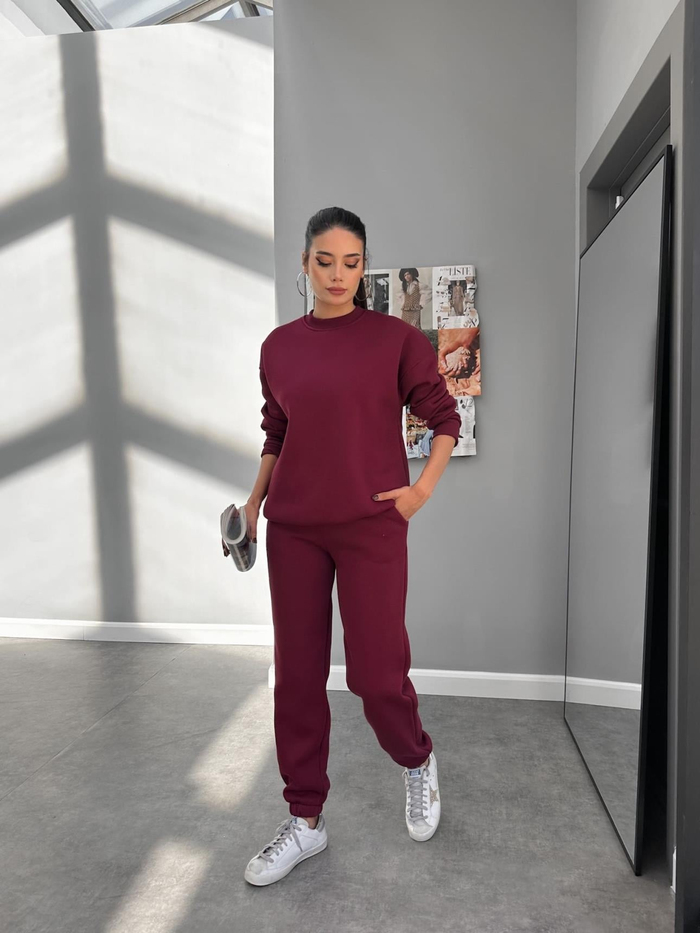 Bordo Basic Sweatshirt Takım