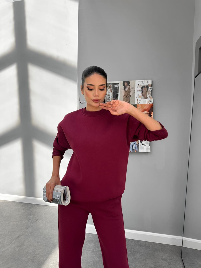 Bordo Basic Sweatshirt Takım