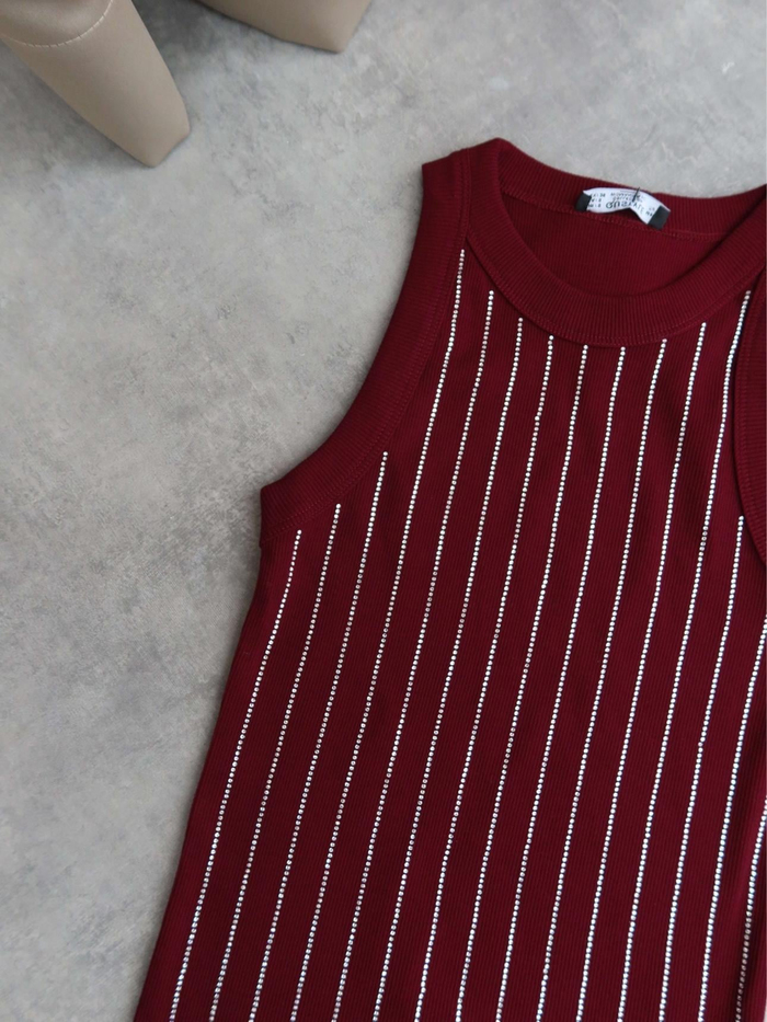 Bordo Diamond Şeritli Atlet