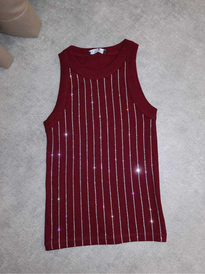 Bordo Diamond Şeritli Atlet