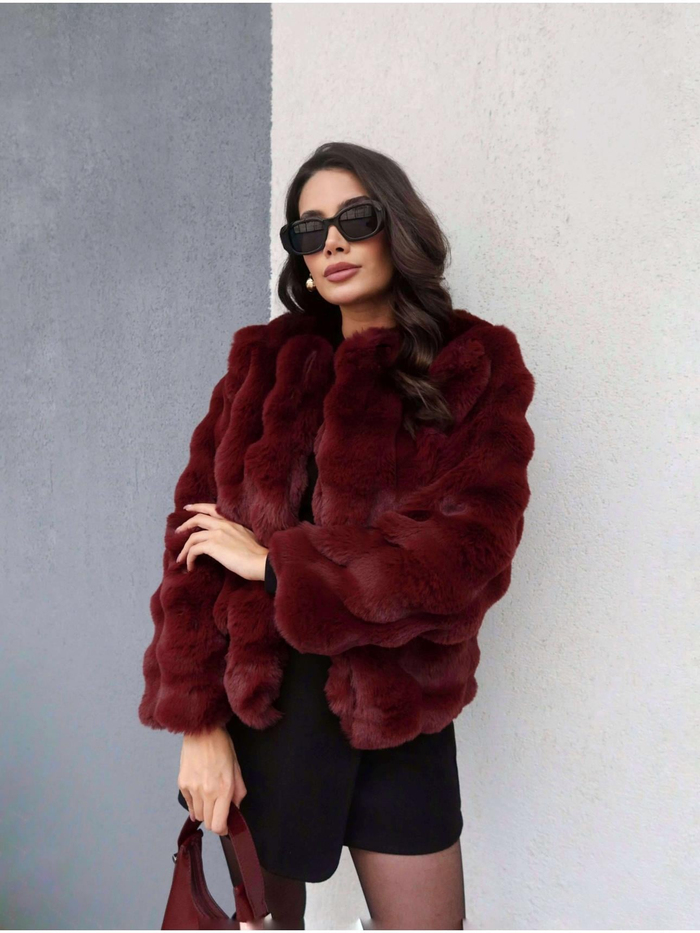 Bordo Kısa Bubble Kürk