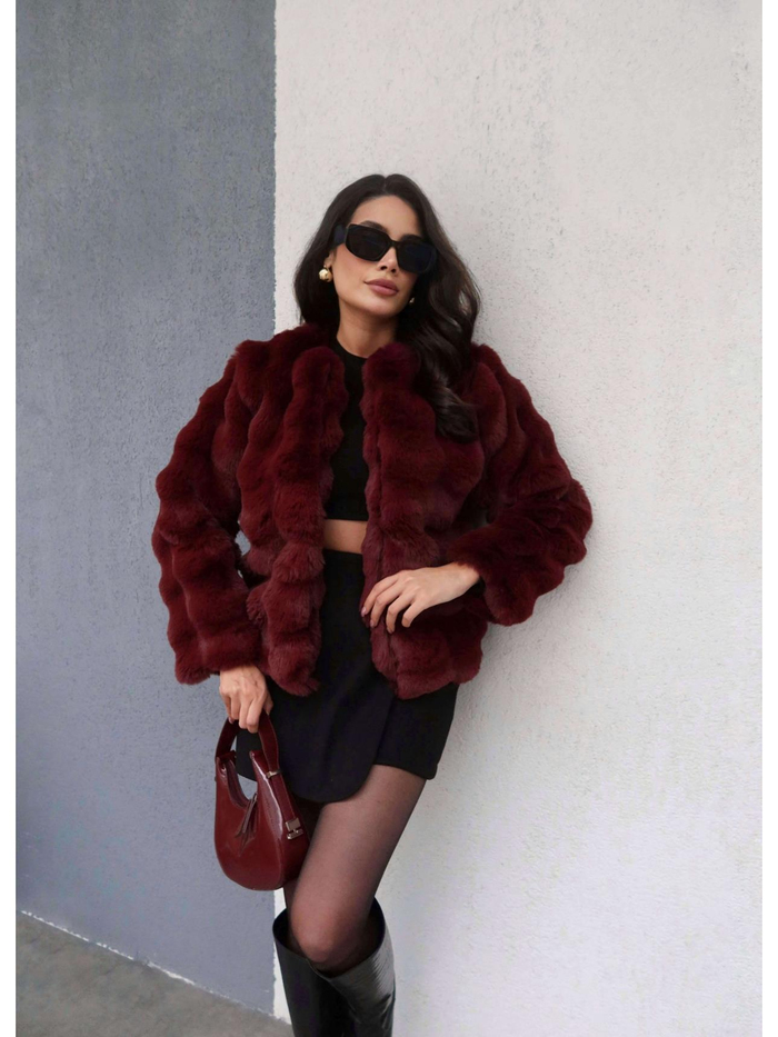 Bordo Kısa Bubble Kürk