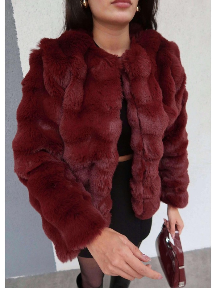 Bordo Kısa Bubble Kürk