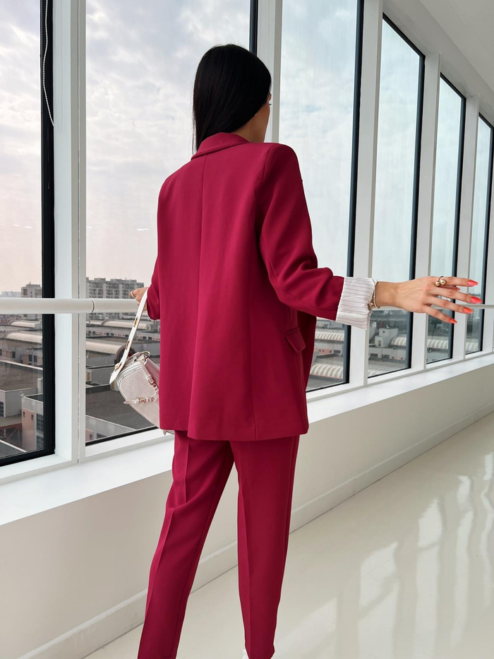 Bordo Kolu Katlamalı Blazer Ceket