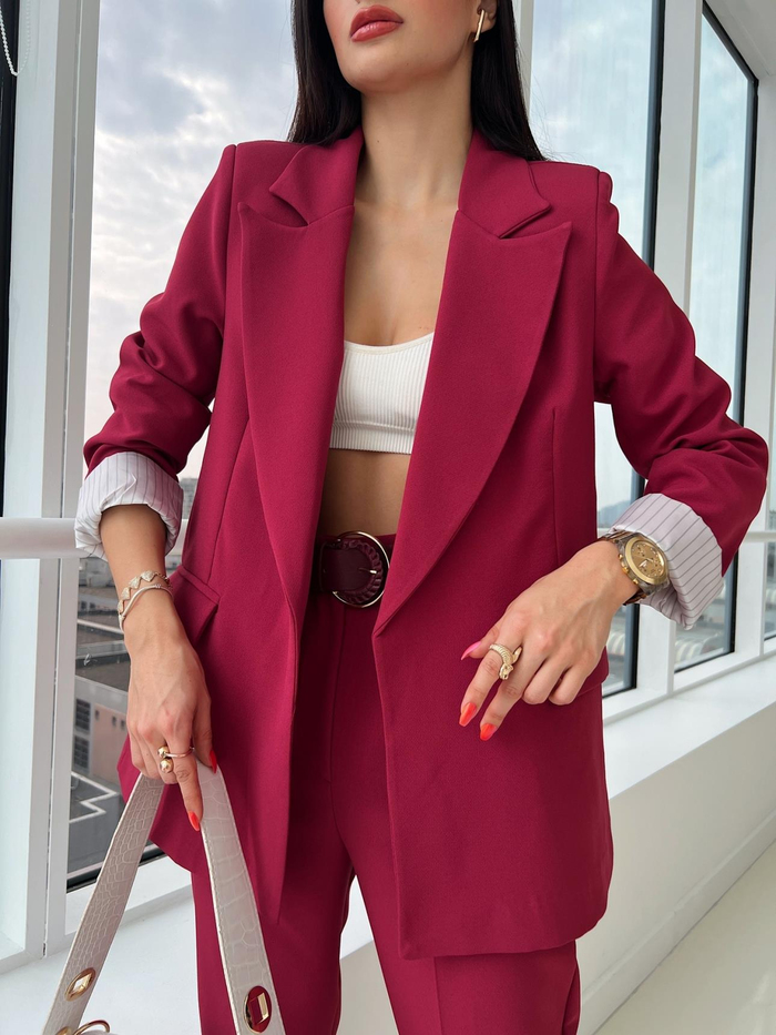 Bordo Kolu Katlamalı Blazer Ceket