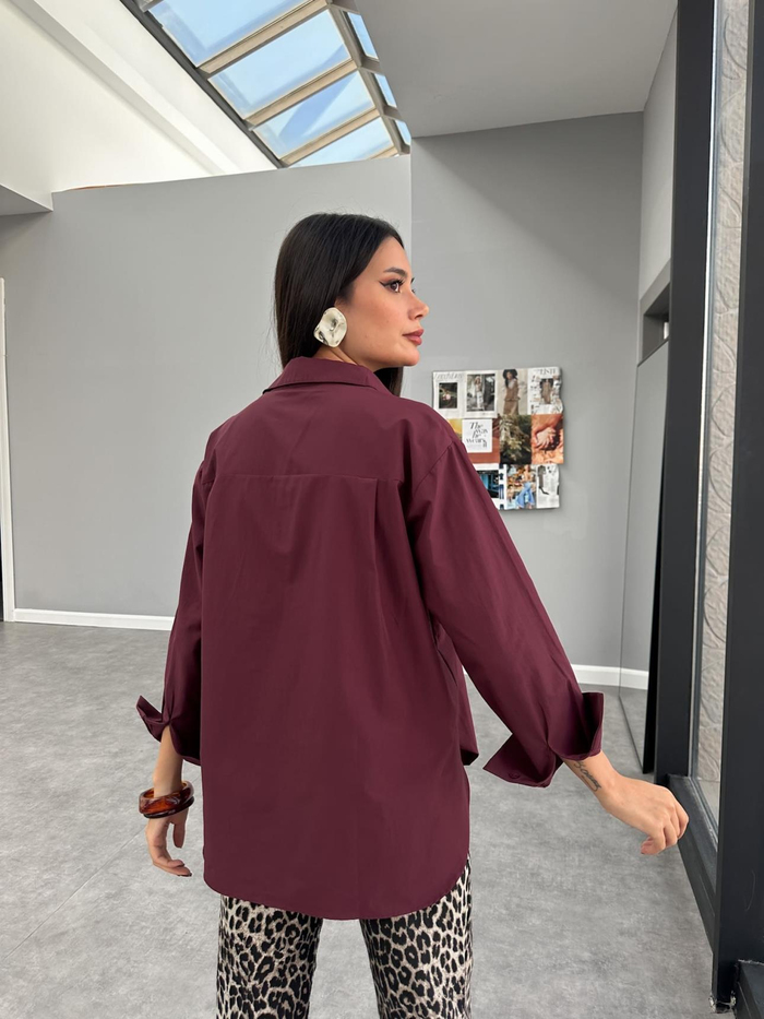 Bordo Oval Kesim Gömlek