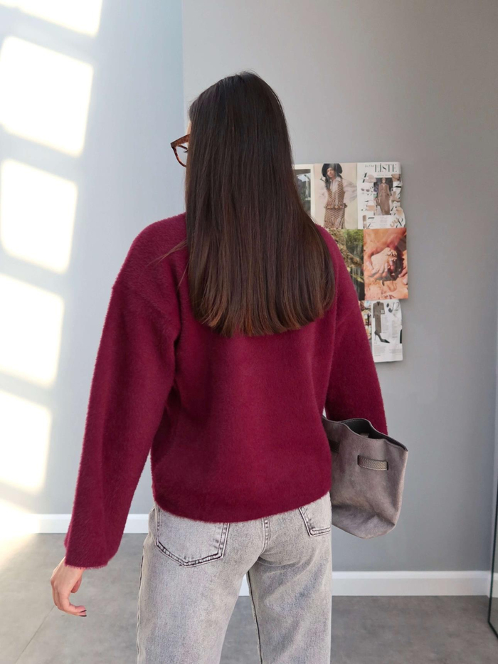Bordo Oversize Peluş Kazak