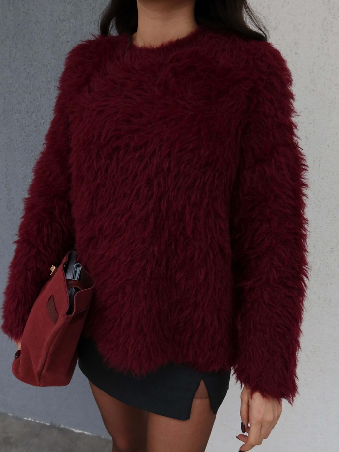 Bordo Oversize Peluş Kazak