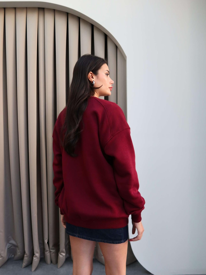 Bordo Oversize Şardonlu Sweatshirt