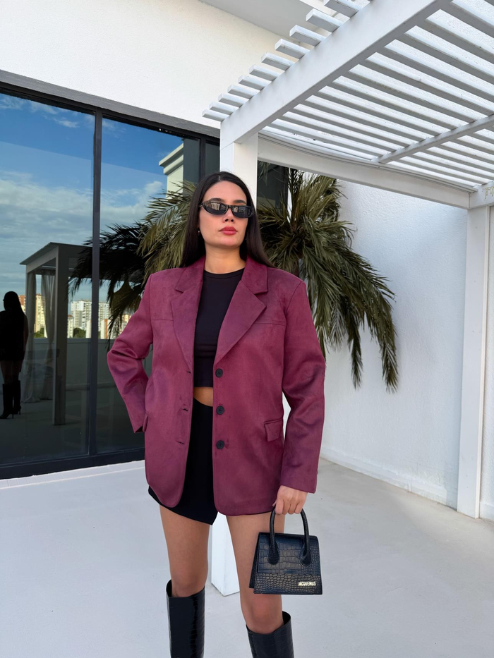 Bordo Oversize Süet Blazer Ceket