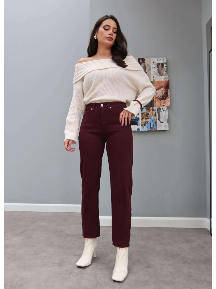 Bordo Paça Kesik Orj Jean