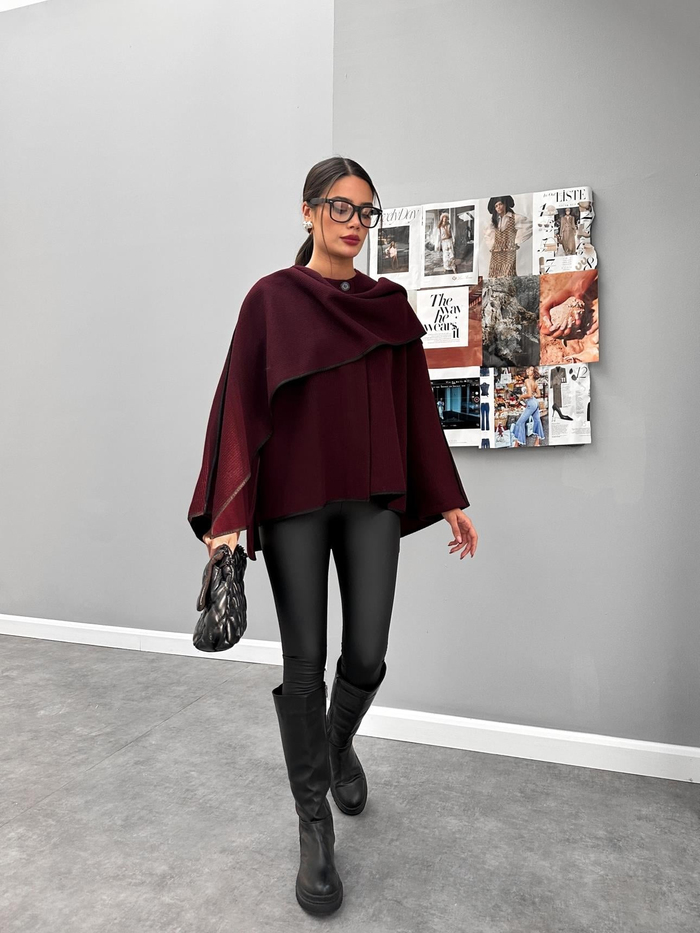 Bordo Şal Detaylı Panço