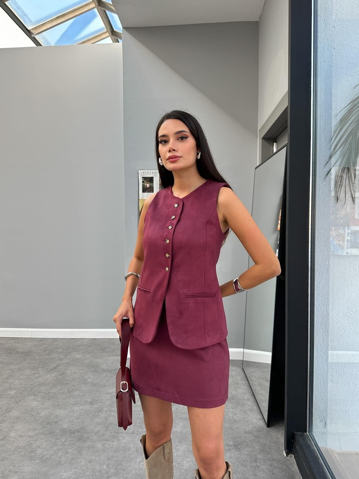 Bordo Süet Dublin Yelek