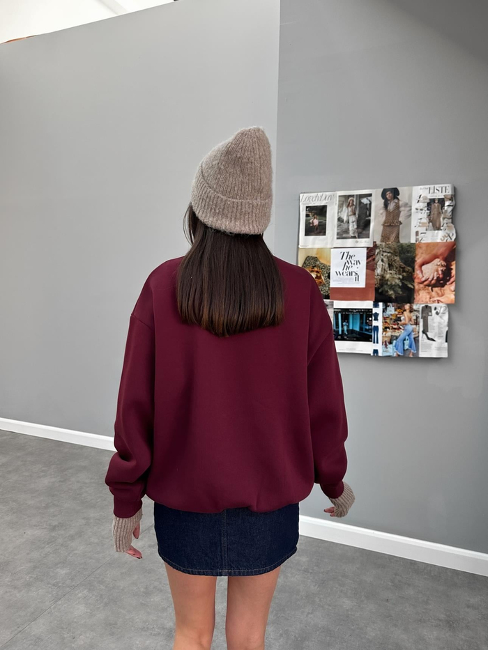 Bordo Teddy Bear Baskılı Sweat