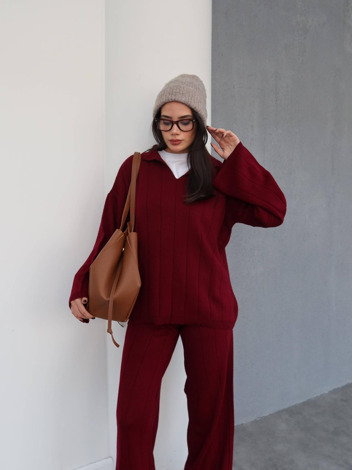 Bordo V Yaka Triko Takım
