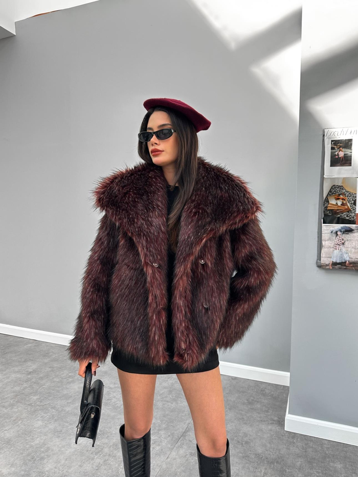 Bordo Yakalı Premium Kürk