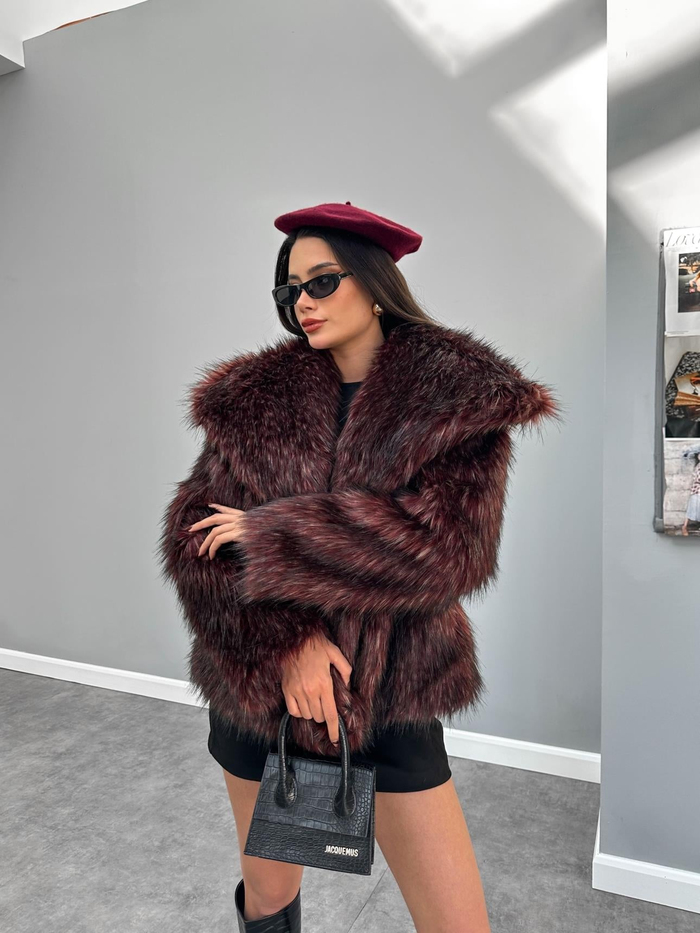 Bordo Yakalı Premium Kürk