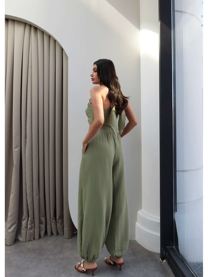 Boyun Bağlamalı Büzgülü Crop Takım